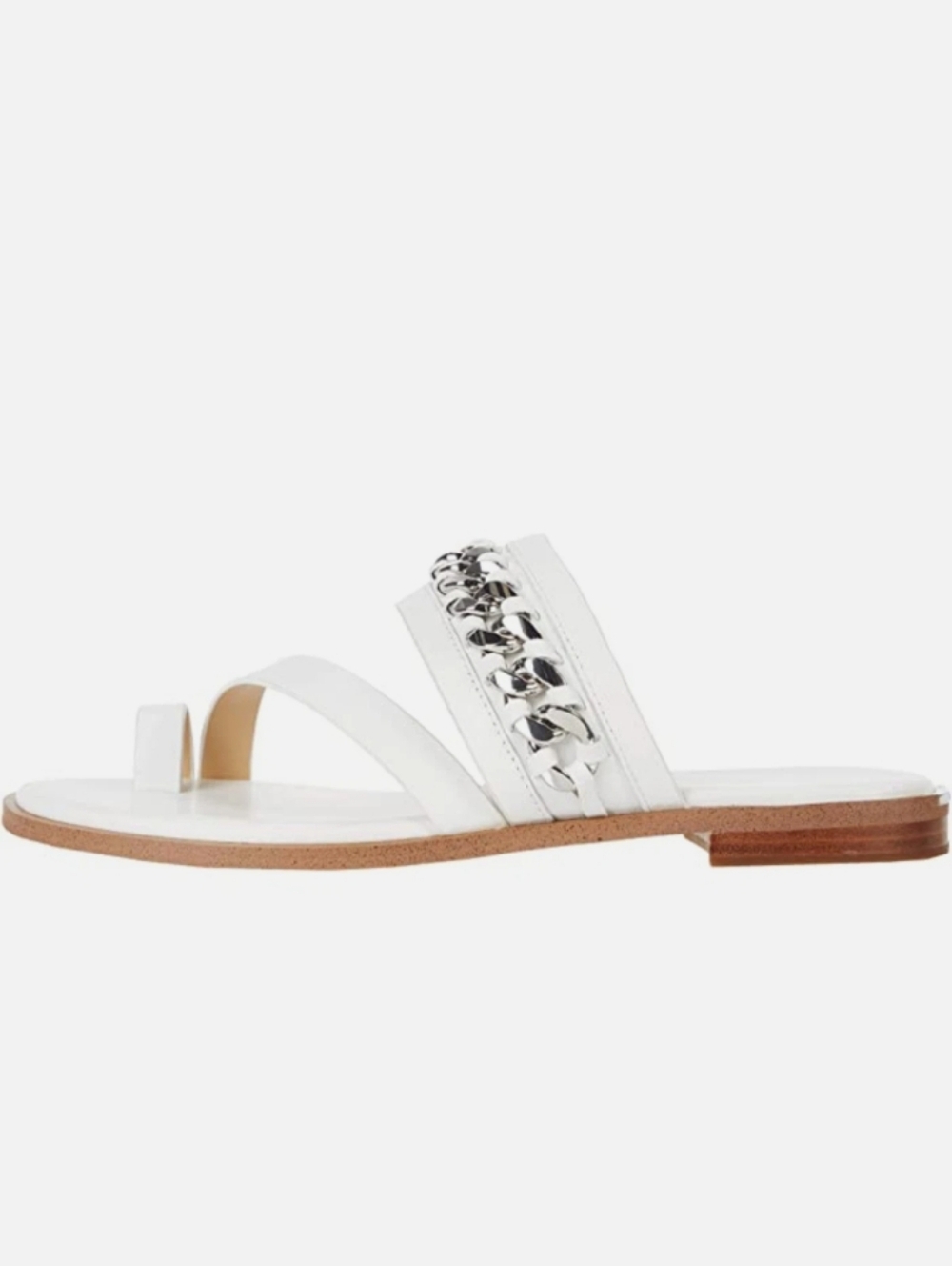 MICHAEL Michael Kors Bergen Flat Optic White Chain-Trim Slide Sandals